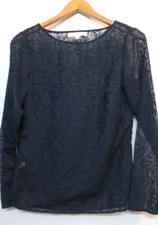 Ann Taylor Loft Shirt Womens XS Navy Blue Pattern Classic Elegant Blouse