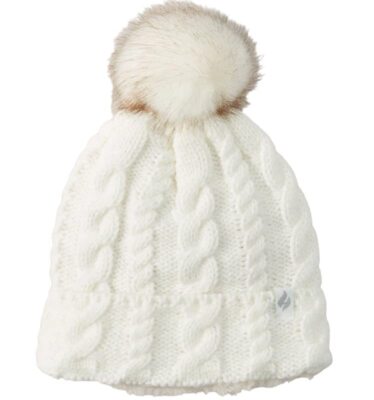 HEAT HOLDERS Women's Cable Knit Roll Up Hat with Pompom Buttercream One Size