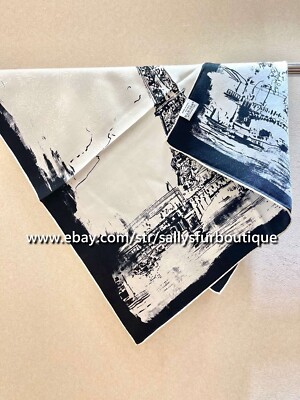 Sally Quality 16 Momme Jacquard Twill Silk Eiffel Print 2 Face Neck Scarf 65cm
