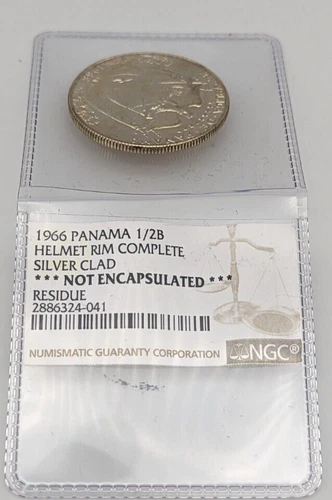 1966 PANAMA 1/2B Medio Balboa Helmet Rim Complete NGC Residue Silver Clad