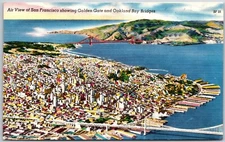 Air View San Francisco California Golden Gate & Oakland Bay Bridge Postcard