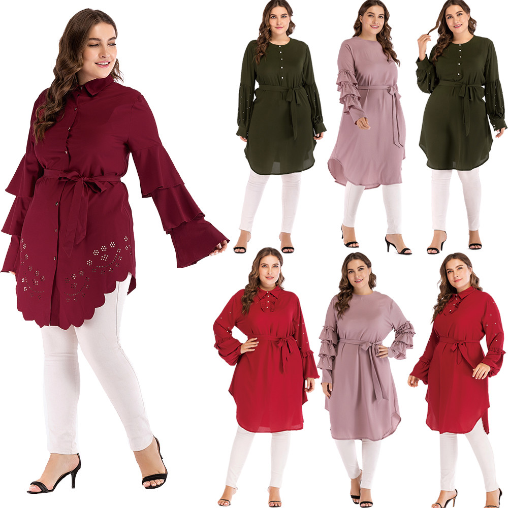 Islamic Women Long Sleeve Tops Maxi Dress Shirt Blouse Tunic Arab Muslim  Abaya | eBay