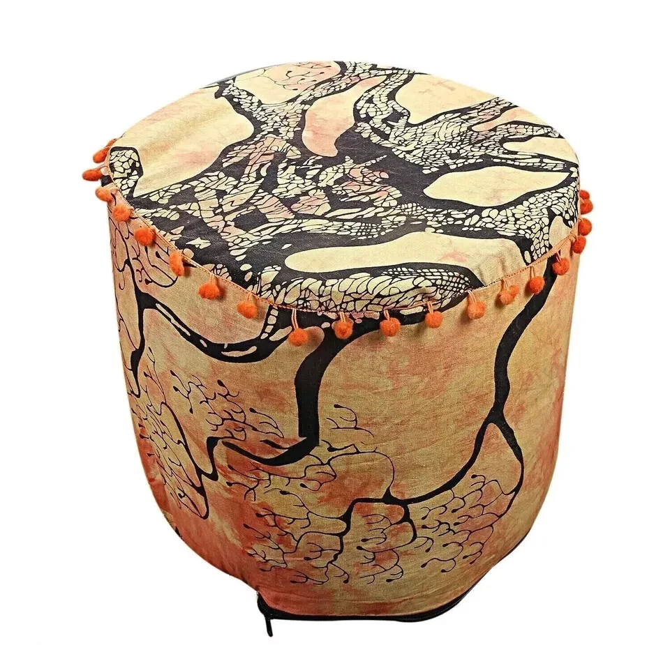 Indio 22" Mandala Puf Reposapiés Puf Cubierta Algodón Redondo Otomano Pom Cordones Foto 2 de 3