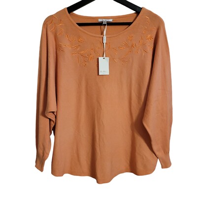 Vila Milano Sweater NWT Size XL Embroidered Floral Coral Long Sleeve Knit