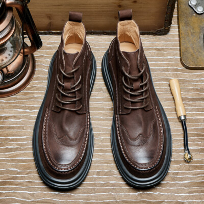 Retro British Lace Up Real Leather Mens Ankle Boots Motorcycle Business Shoes sz