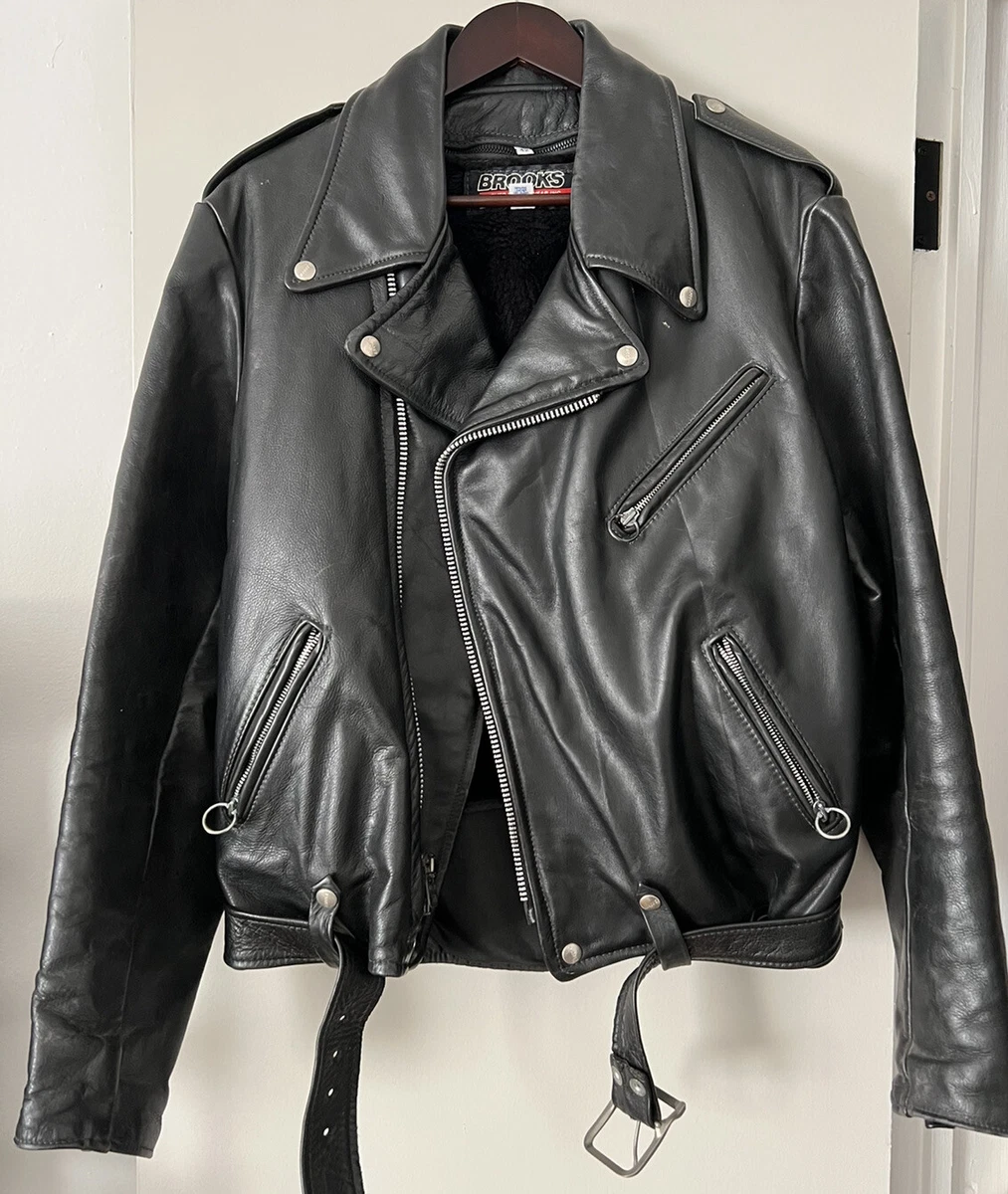 Brooks leather biker jacket discount