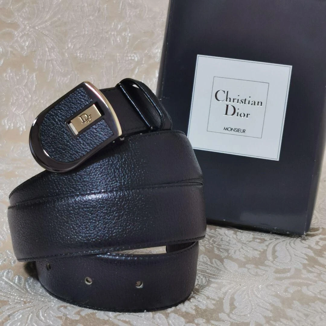 Christian Dior MONSIEUR Ceinture Cuir Noir Logo Boucle D837