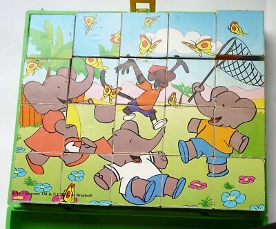 VINTAGE ANNEE 90 BOITE À CUBES BABAR FRANCE JOUETS 20 PIECES  BE - Photo 1/4