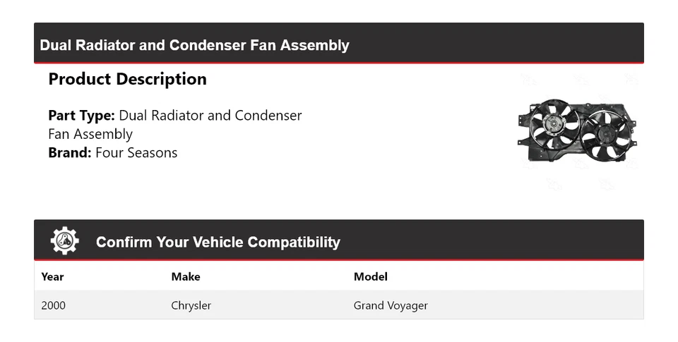Conjunto de ventilador condensador radiador doble para Chrysler Grand Voyager 2000 4 mar Foto 2 de 4