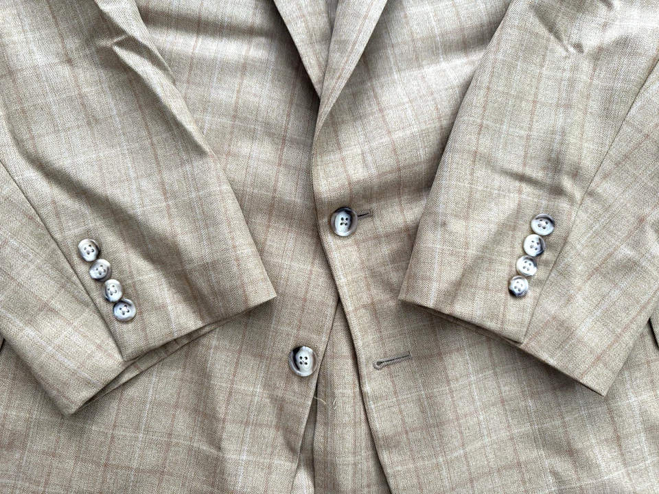 Tom James Executive Traje Personalizado Chaqueta Abrigo 52R Lana-Seda Cuadros Dorado Tostado 2-Btn Foto 3 de 4