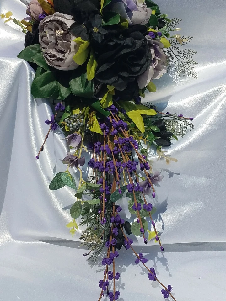 15 Pc Dusty Purple, Lavender, Black Wedding Bouquet Set, Vintage Bouquet Package - Image 4 of 4