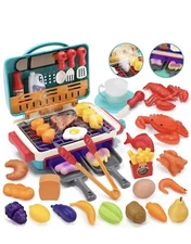 42Pcs BBQ Grill Toy, Barbecue Kitchen Cooking Playset with Realistic Spray