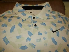 Nike Dri-Fit FD5735-072 Tour White Blue Green Rake Line Polo Golf Shirt Men's XL