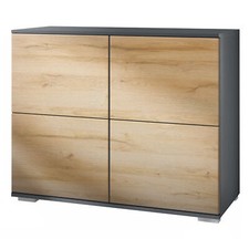 Sideboard Kommode Vitrine Küchenschrank Rova V2 Weiß - Hochglanz & Naturtöne