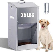 Automatic Dog Feeder 25Lbs Large Breed Stainless Steel Indoor Outdoor Feeder