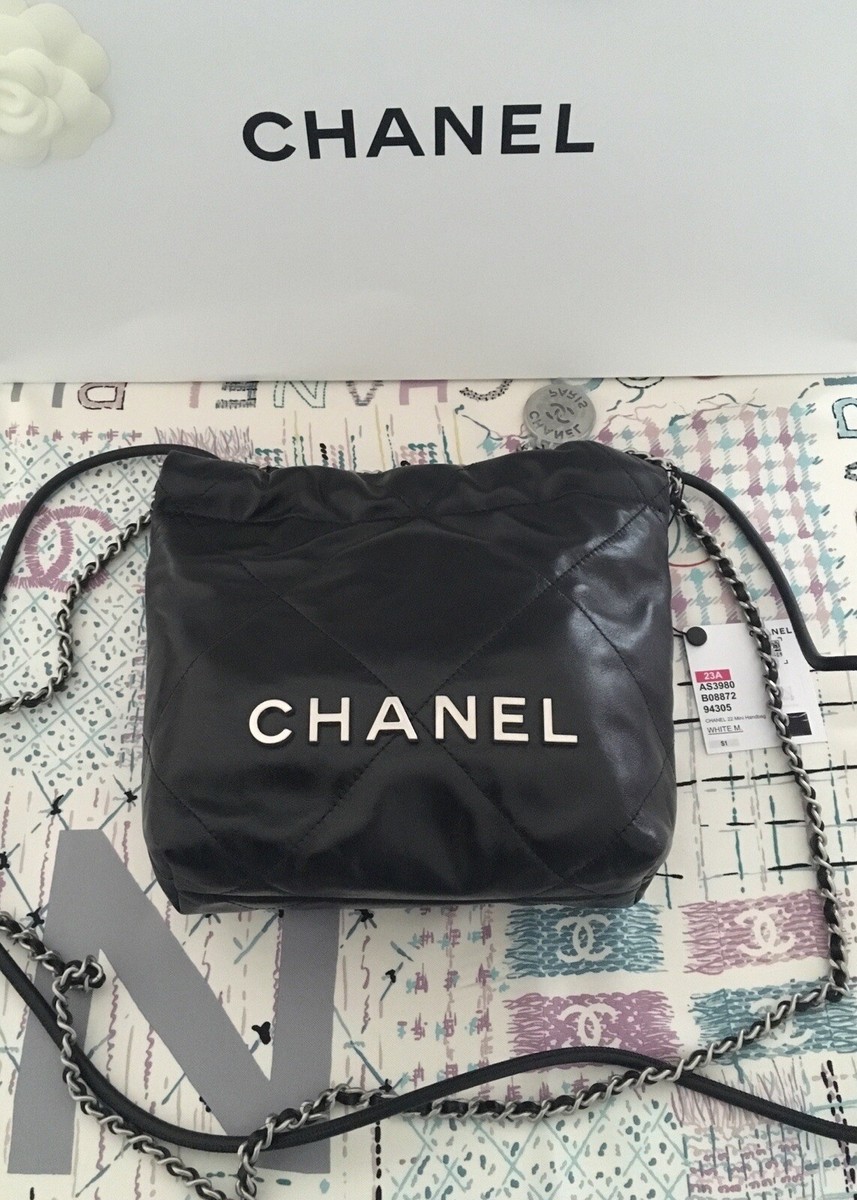 NWT Chanel 22 Mini Black Shiny Crumpled Calfskin Silver NWT Chanel 22 Mini Black Shiny Crumpled Calfskin Silver