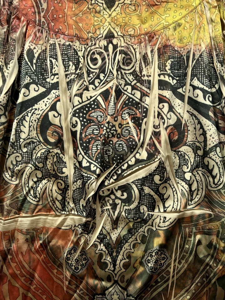 Blusa Camisa Mushka by Sienna Rose XL Túnica Top Marrón Satinado Boho Paisley Foto 2 de 4