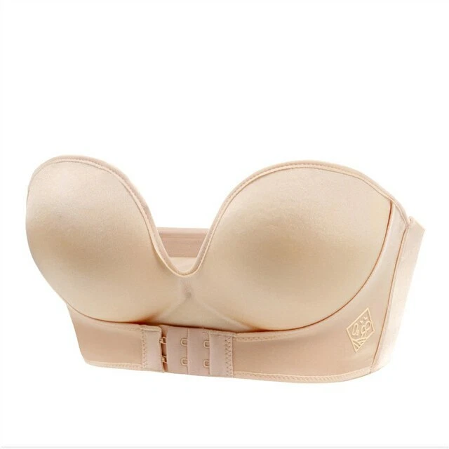 Strapless Bra for Big Busted Women Wireless Push-Up Yoga Bra Lace Beige 75C  