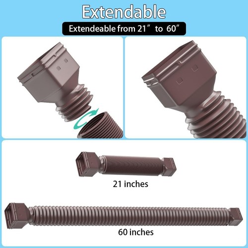 Weather-Resistant Downspout Extenders, 2-Pack, Flexible 21-60 Inches, Brown - Picture 5 of 8