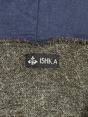 ISHKA Cape Cloak Poncho Wool Blend Hood Toggle Button Brown Blue Nepal Size OSFM - Foto 6 di 10