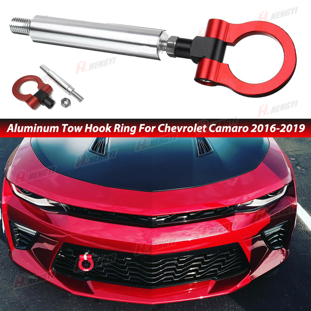 Red Anodized Aluminum Tow Hook For 2016-2020 Chevy Camaro SS ZL1 - Racing Style