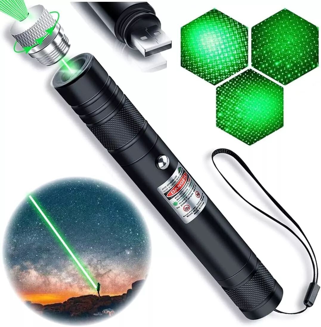 Pointeur laser vert en aluminium avec batterie USB intégrée