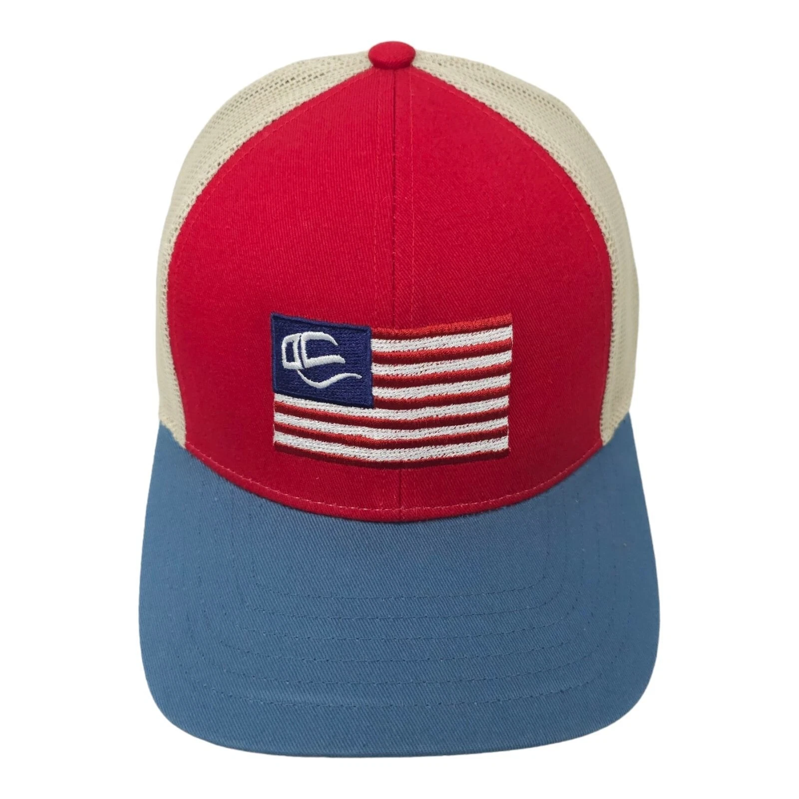 Outdoor Cap Embroidered Flag Mesh Snapback Cap Trucker Baseball Hat Red Blue