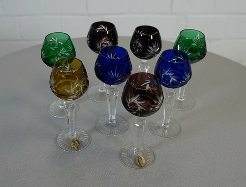 8 x Dresden Crystal Bleikristall Cherryglas Likör Glas Likör Römer 60er Jahre - Picture 2 of 11
