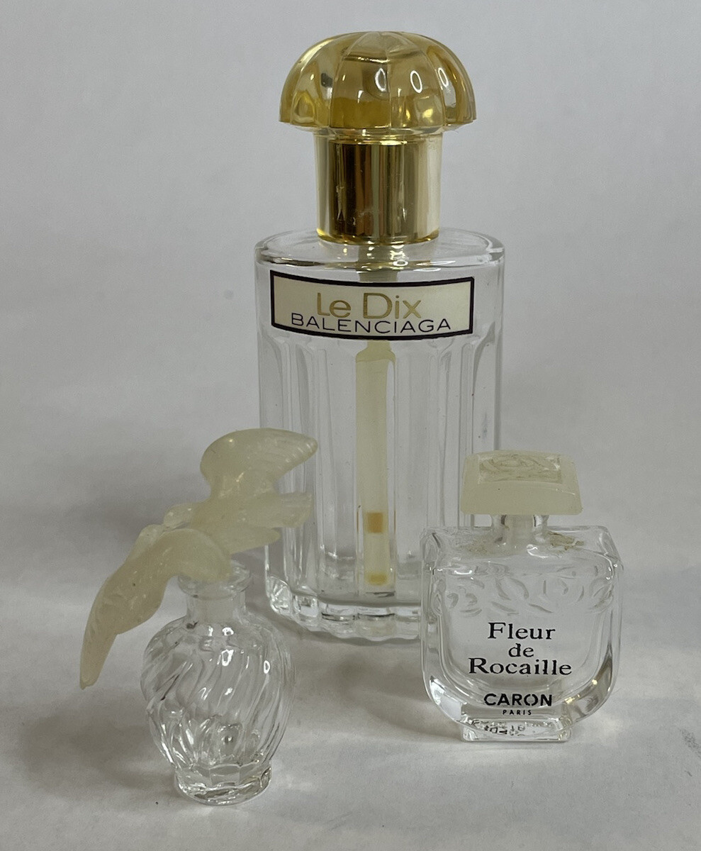 Vintage Trio Perfume Empty Bottles Le Dix Balenciaga French