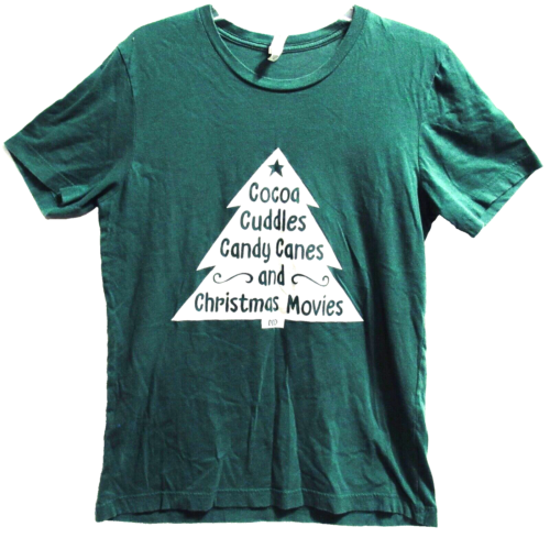 BELL & CANVAS XMAS KELLY GREEN T SHIRT SIZE M COCOA CUDDLES CANDY CANES MOVIES