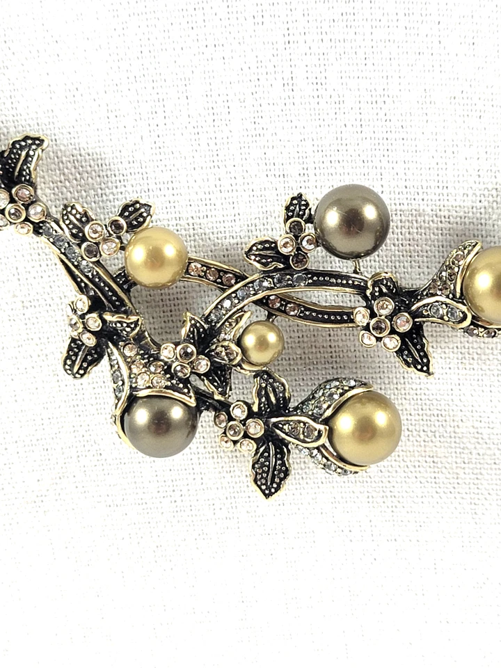 Raro Collar y Pulsera Heidi Daus Perla y Cristal Verde Oliva Gris Oscuro Foto 3 de 4