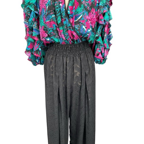 Vintage Diane Freis Jumpsuit Beaded Palazzo Pant Ruffle Sleeves Size Medium ? - Picture 6 of 15