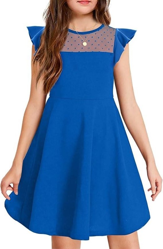 NEW Arshiner Girls Size 12 (160) "ROYAL BLUE SCUBA" Mesh Illusion Skater Dress