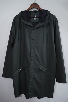 RAINS Size Small Rain Jacket Green Hooded Snap Button Waterproof Coat Unisex