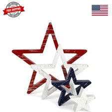4th of July Decorations Stars Set of 4, Red White Blue Decor, Patriotic Memor...