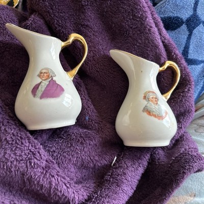 Vintage Miniature Pitcher Ewers GEORGE & MARTHA WASHINGTON MT Vernon