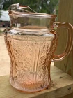 Federal Glass Company Sharon Cabbage Rose Pink Depression Pitcher with Ice Lip