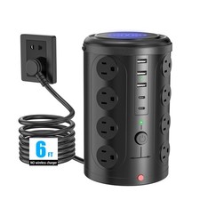 Tower Power Strip Surge Protector, 16 Outlets, 5 USB Ports 2 USB-C , 6FT Cord