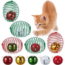 Cat Spring Balls Toy Set Plastic Steel Spring Plush Indoor Play Fun