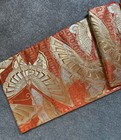 Luxury Japanese Kimono Fabric pure Silk Sash Belt,Orange x Gold Gold Thread  — photo 4