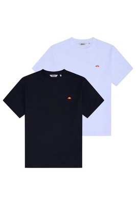 Ellesse 2er Pack T-Shirts Herren Rundhals Uni Logo Schwarz Weiß