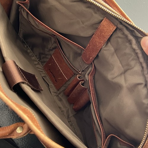 ORVIS Brown Saddle Leather Luggage Briefcase Travel Laptop Duffle Bag Messenger - Picture 9 of 14