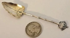 H. F. Wichman HONOLULU Hawaii Figural CROWN LEAF Gorham 4 1/8" Spoon dated 1870