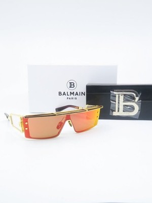 Balmain WONDER BOY III BPS-127C 145mm Gold & Red Shield New Unisex Sunglasses
