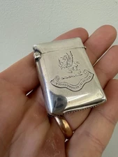 Antique Sterling Silver Griffin Crested Vesta Case Virtus Invicta Gloriosa, 1905