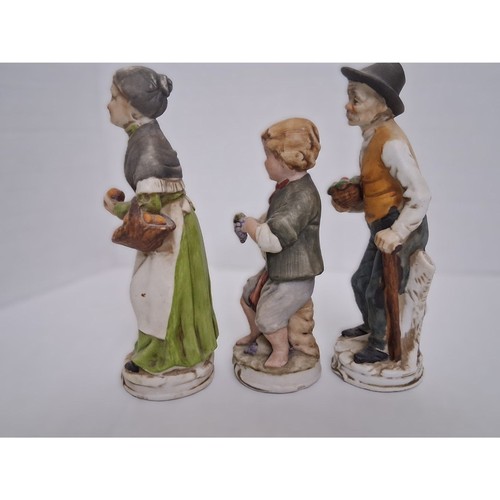 Old World Farmers Man Woman Boy Vintage 20th Century Bisque Porcelain Figurines - Picture 2 of 7
