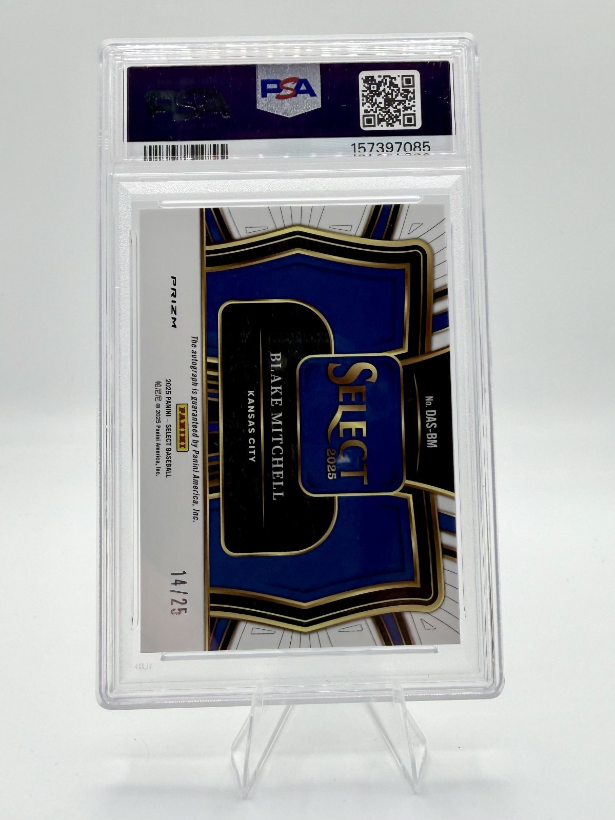 2025 Select Baseball Blake Mitchell RC Auto Dmd Action Royals /25 Tie-Dye PSA 10 view 2