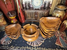 11 Piece 1950 Vintage Monkey pod wood serving bowls and a matching central bowl