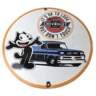 Vintage Chevrolet Sign - Felix Dont Touch Automobile Gas Pump Porcelain Sign