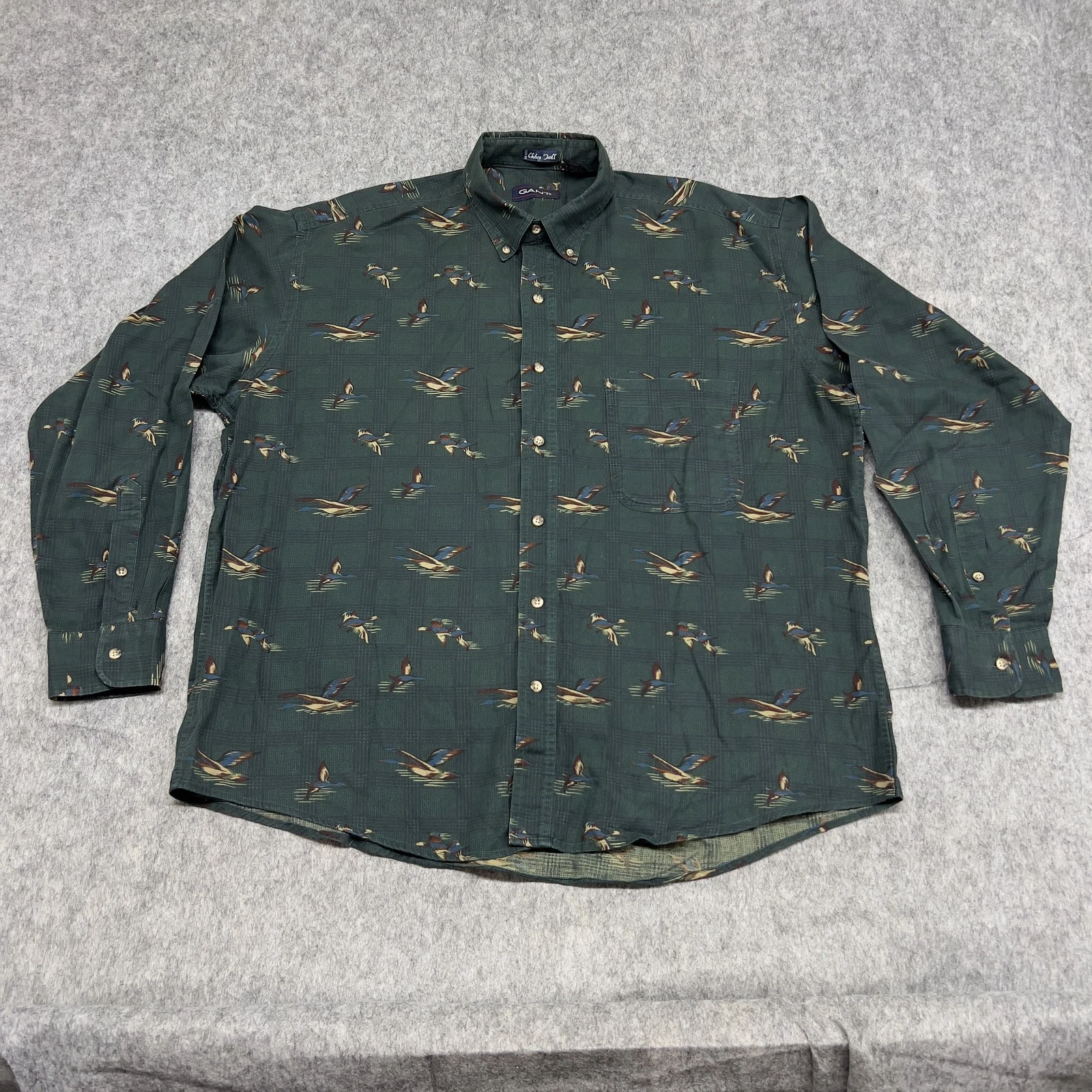 Vintage Gant Shirt Mens Large Green Chelsea Twill Ducks Outdoors Button Up 90s